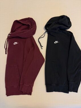 Nike Club Fleece Pullover Hoodies in Black and Burgundy - Medium & Large